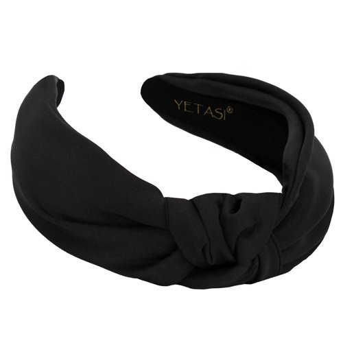 YETASI Black Satin Headbands for Women,Elegant, Chic and Comfortable Knotted Headband made of Non-Slip Silk Quality Satin Fabric, Adjustable Knot Head band