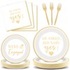 96Pcs Happy Engagement Party Supplies Engagement Paper Plates Napkins She Said Yes Party Tableware Set She Said Yes Disposable Dinnerware for Wedding Birthday Party Bridal Shower Decoration Serve 24