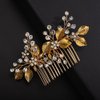 Teyglen Wedding Hair Comb Gold Leaf Headpiece Bridal Flower Rhinestone Hair Side Comb Handmade Crystal Leaf Hair Piece Hair Accessories for Women Girls Festival Party Prom
