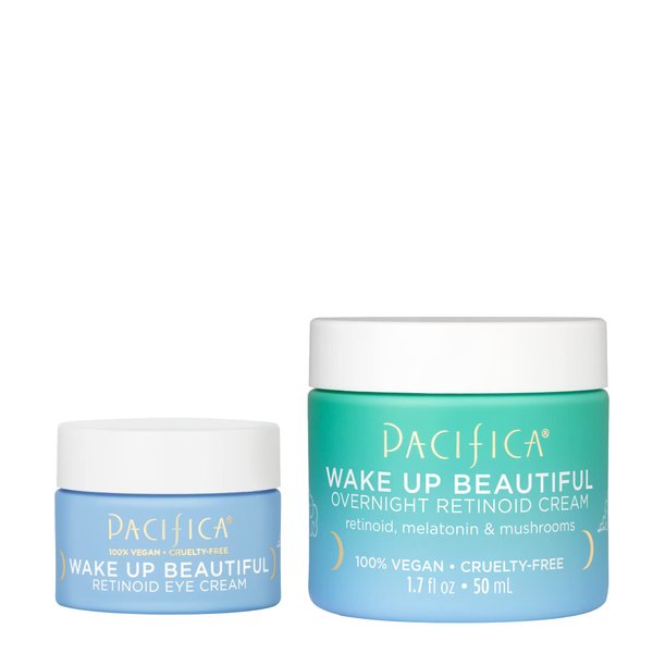 Pacifica Beauty Wake Up Beautiful Retinoid Eye Cream & Overnight Retinoid Cream Set, Skincare, Moisturizer, Face Cream, For Dry, Aging, Sensitive Skin, Vegan, 0.5 fl oz and 1.7 fl oz (Set of 2)