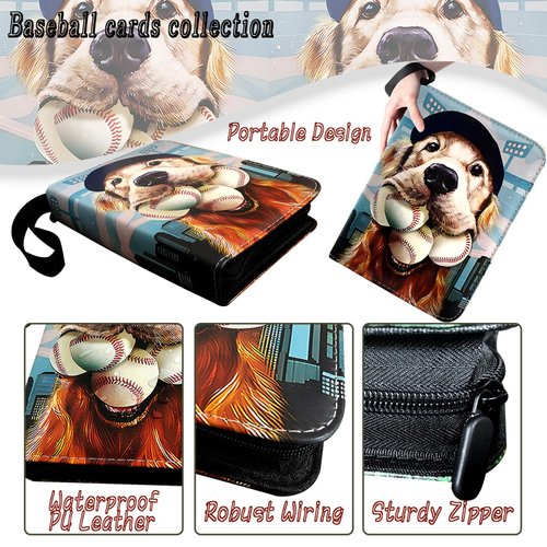 400 Pockets Baseball Card Binder, Trading Card Binder 4 Pocket with 50 Removable Sleeves Fits 400 Sport Cards, 3 Ring Card Holder Binder with Zipper, Collector Storage Album