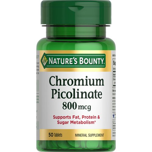 Nature's Bounty Chromium Picolinate, Supports Fat, Protein & Sugar Metabolism, Mineral Supplement, 800 mcg, 50 Tablets