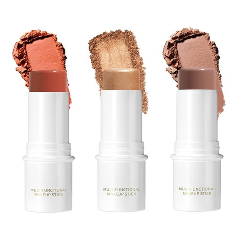 3 Pcs Cream Contour Sticks, Shades with Highlighter & Blush & Cream Bronzer stick, Waterproof and Long-lasting Face Cosmetics, Makeup Sticks for All Skin