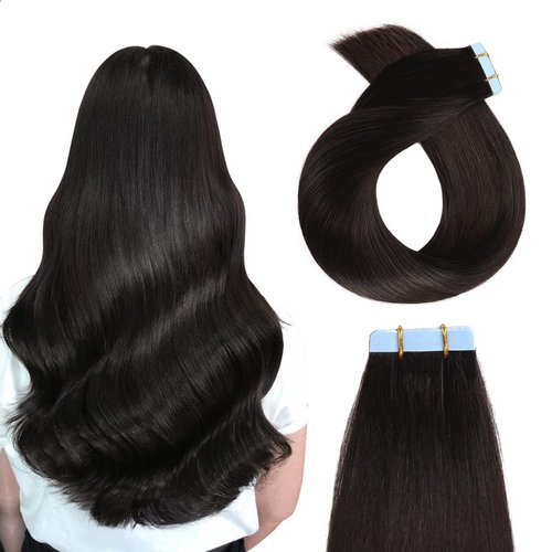 YILITE Tape in Hair Extensions 20 inches 20pcs 50g Silky Straight Seamless Skin Weft Tape in Human Hair Extensions Off Black Tape in Extensions Real Human Hair