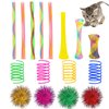 ISMARTEN 45 Pieces Cat Toy Springs Balls Set, Colorful Cat Spring Toy and Cat Tube Toy Interactive Cat Toy and Cat Toy Pom Poms Balls for Kittens to Swat, Bite, Hunt (Random Color)