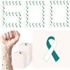 CrateGurus Co. 600 Pcs Teal And White Ribbon Cancer Awareness Temporary Tattoos Stickers Bulk Cervical Cancer Awareness Products Teal Awareness Items Cervical Cancer Survivors Gifts