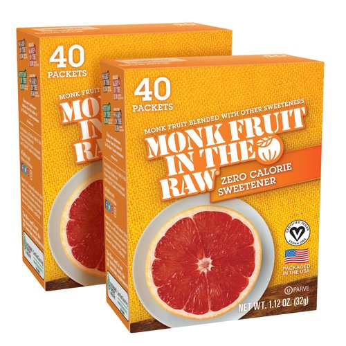 Sugar in the Raw Zero-Calorie Sugar Substitute Packets - Natural Monk Fruit Sweetener Powder, No Erythritol, Plant-Based Keto Sweetener, Diabetic Friendly, 40 Packets Ea (Pack of 2)
