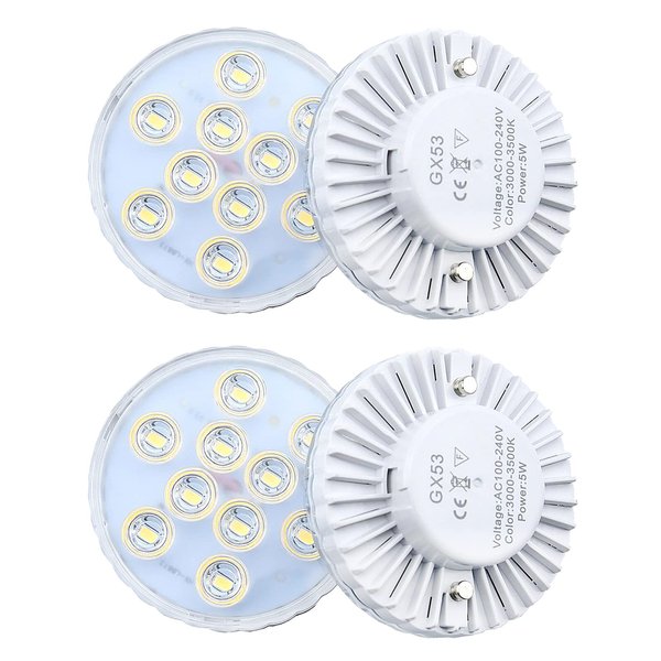 Bonlux LED Gx53 Under Cabinet Lights 5 Watts Warm White LED Gx53 Puck Light for Cabinet, Showcase, Exhibition, Shop Showroom Lighting(Pack of 4)