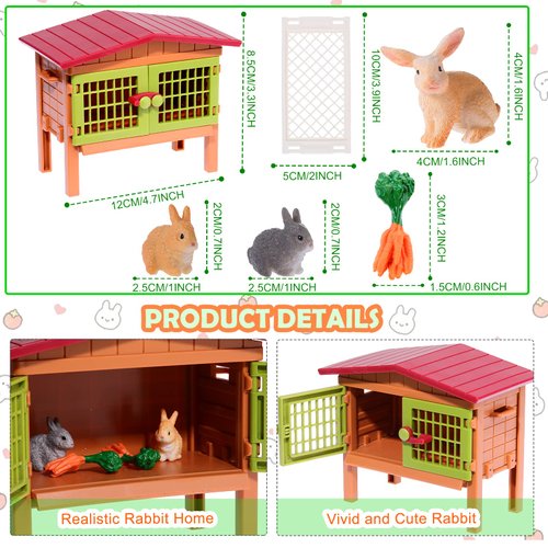 11 Pieces Farm World Set Easter Bunny Hutch Bunny Toy Animal Figures Barnyard Carrot Bunny Hutch Farmhouse Country Toys for Kids Ages 3 to 8 or up Playset Learning Educational Toys Birthday Gift