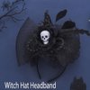 Urieo Gothic Skull Headband Halloween Witch Hat Headbands Black Big Bow Hairband with Feather Cosplay Dress Up Masquerade for Women