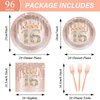 96PCS Rose Gold Sweet 16th Birthday Party Plates and Napkins Sixteenth Birthday Party Decorations 16th Birthday Party Disposable Tableware Set Serves 24 Guests Girls Ladies Birthday Party Supplies