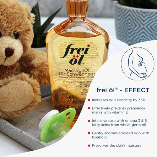 frei öl – Massage Body Oil for Pregnant Woman – Maternity Skincare Oil, Skin Elasticity Increase by 35% – Prevents Stretch Marks, Safe to use for mom & Baby – Vegan, 125 ml / 4.23 Fl Oz