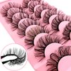 Russian Strip D Curl Lashes, Flu-ffy 18mm Fake Faux Mink Lashes that Look Like Extensions Curly Volume Wispy Eyelashes Natural Look 7 Pairs Pack(7P-E03)
