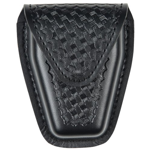 Safariland Model 190 Handcuff Case with Top Flap and Tapered Bottom, Black, STX Basketweave with Hidden Snap, for Standard Hinged Handcuffs