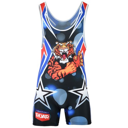 ROAR American Tiger Wrestling Singlet Stretch BodySuit Sports Wear (Amarican Tiger, Medium)
