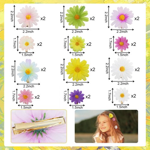 LACGO 24 PCS Daisy Flower Hair Clips - Mini Daisy Hair Clips for Girls Small Flower Barrettes for Women Toddler Hair Clips Daisy for Hair Cute Summer Wedding Beach Bridal Braid(Colors)