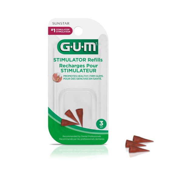 GUM Stimulator Refills - 3 Rubber Tips Included - Compatible with the GUM Stimulator Permanent Handle - Massager for Gums, Plaque Removal and Gum Health,3ct, 1pk