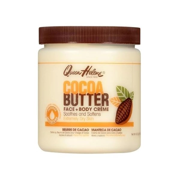 Qu`een~ Hel`ene Cocoa Butter Crème Face & Body Lotion for Dry Skin, 15 oz(pack of 1)