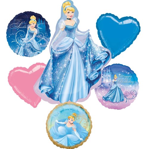 Cinderella Birthday Party 6pc Foil Balloons Bouquet Decorations