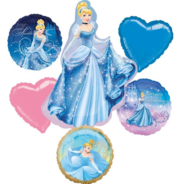 Cinderella Birthday Party 6pc Foil Balloons Bouquet Decorations