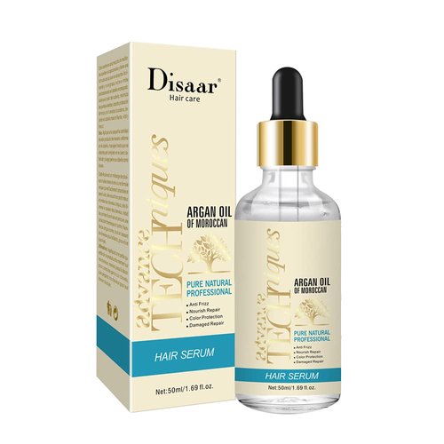 DISAAR Beauty Hair Serum Anti Frizz Nourish Damaged Repair Color Protection Pure Natural Professional Advance Techniques Care 50ml/1.69oz (Argan Oil Of Morocco)