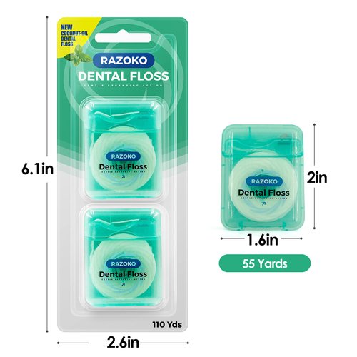 Coconut Oil Dental Floss Expanding Dental Floss Suitable for Wide Spaces (55 Yards, 4 Count) - Mint Flavor