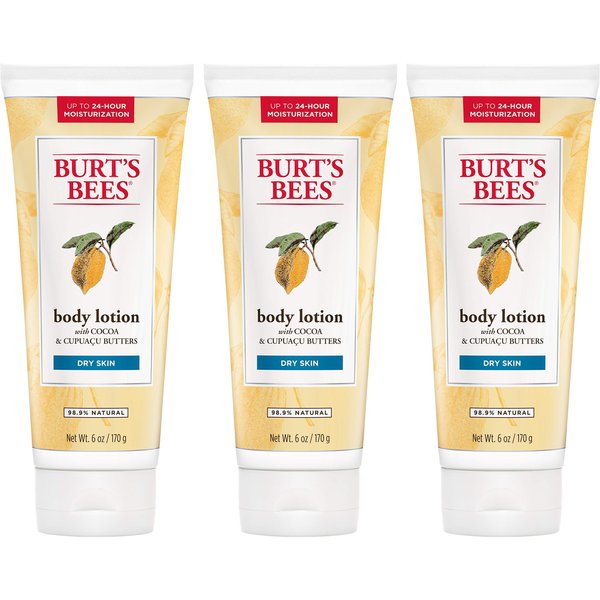 Burt’s Bees Butter Body Lotion for Dry Skin with Cocoa & Cupuaçu, 6 Oz,Pack of 3 (Package May Vary)