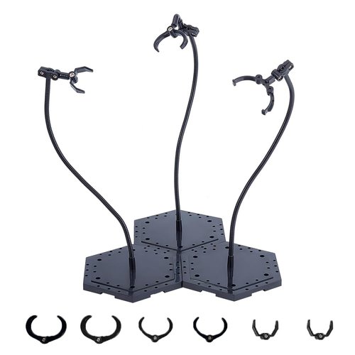 FINGERINSPIRE 3 pcs Action Figure Stand Doll Figure Stand Black Assembly Action Figure Holder Hexagon Display Holder with 12pcs Waist Clips Adjustable Bone Acrylic Support for Dolls Action Figure