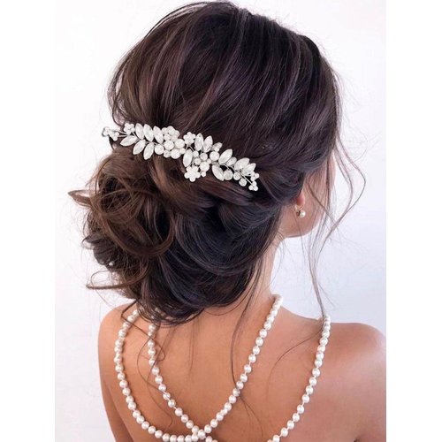 Brishow Rhinestone Bride Wedding Hair Comb Silver Pearl Bridal Hair Piece Crystal Prom Party Hair Accessories for Women and Girls