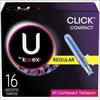 U by Kotex Click Compact Tampons, Regular, Unscented, 16 Count (Pack of 2)