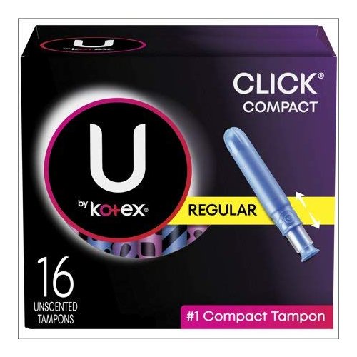 U by Kotex Click Compact Tampons, Regular, Unscented, 16 Count (Pack of 2)