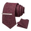 JEMYGINS Burgundy Cashmere Wool Necktie and Pocket Square, Hankerchief and Tie Clip Sets for Men (4)