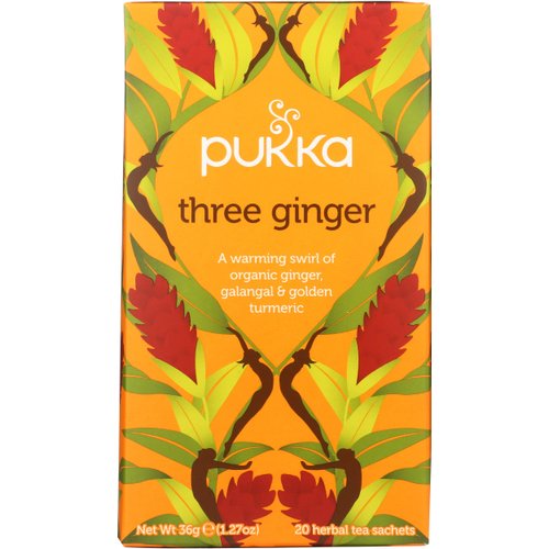 Pukka Organic Herbal Tea Ginger Herbal Teas Three Ginger Tea with Galangal &amp; Turmeric 20 Tea Bags
