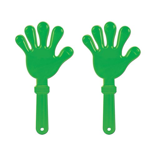 Beistle 2 Piece 15" Green Plastic Giant Hand Clappers Noisemakers for Sports Game Days, Party Favors, School Spirit Supplies