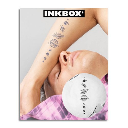Inkbox Temporary Tattoos, Semi-Permanent Tattoo, One Premium Easy Long Lasting, Water-Resistant Temp Tattoo with For Now Ink - Lasts 1-2 Weeks, Outer Space Tattoo, 7 x 2 in, Star System