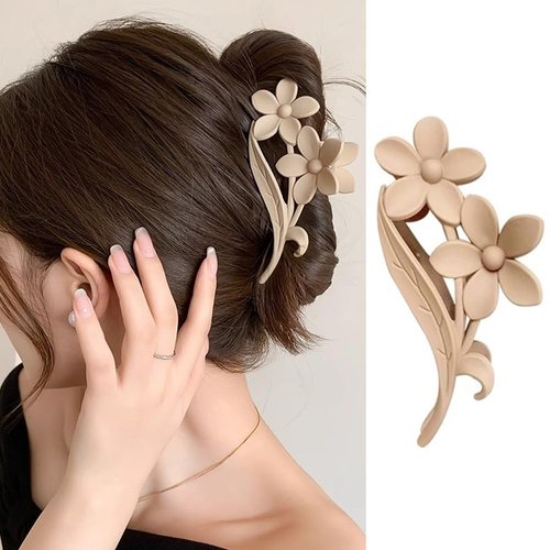 Hawaiian Flower Hair Clips Khaki Color Flower Claw Clips Non-slips Hair Claw Clips for Thick or L...