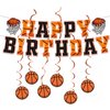 PANRRPERS Basketball Happy Birthday Banners，Basketball Themed Party Decorations，Hanging Swirl Basketball Birthday Party Bunting Sign for Kids Teenagers Boys Men