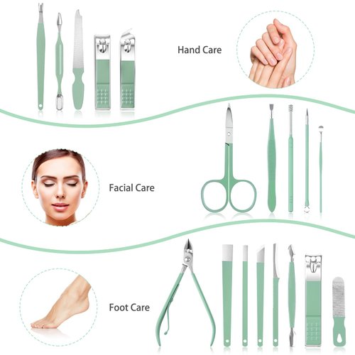 Teamkio 18pcs Manicure Set Pedicure Nail Clippers Set Travel Hygiene Kit Stainless Steel Professional Cutter Care Set Scissor Tweezers Knife Ear Pick Tools Grooming Kits with Leather Case