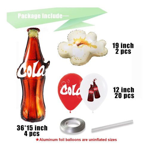 26pcs Cola and Popcorn Balloons Set Movie Themed Balloons Party Popcorn Balloons Cola Foil Balloon White Red Latex balloon for Movie Themed Party Birthday Baby Shower Anniversary Party Supplies