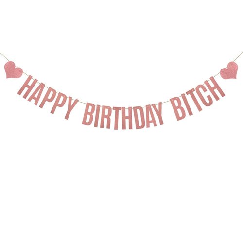 HAPPY BIRTHDAY BITCH Banner, Rose Gold Glitter Paper Banner Sign Garlands,Birthday Party Decorations Supplies,Letters Rose Gold,SUNbetterland