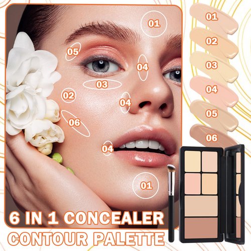 6 Colors Correcting Concealer Palette,Contouring Highlighting Concealer Palette Makeup Kit with Brush,Foundation Makeup Cream Contour Palette for Conceals Dark Circles,Blemish(02#)