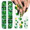 St. Patrick's Day Nail Glitter Sequins for Nail Art Green Shamrock Nail Stickers Decals Heart Star Four-Leaf Clover Maple Leaf Flakes Confetti 3D Holographic Nail Sequin for Nail Decor Body DIY Crafts