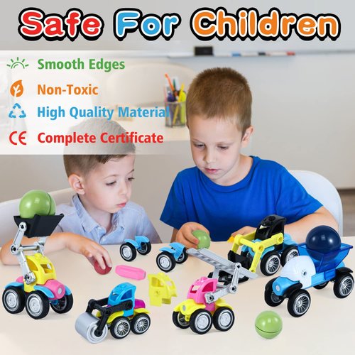 ALLROAD Magnetic Building Blocks Cars Magnetic Toy Vehicles Cars, Colorful Builder Trucks Montessori STEM Toy for Developing Skills, Gift for Boys Girls (45 Piece)