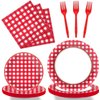 Tevxj 96 PCS Picnic Party Plates Red and White Gingham Checkered Plaid Party Tableware Barbecue Disposable Paper Plates Napkins Forks Birthday Party Decorations Supplies Favors for 24 Guests