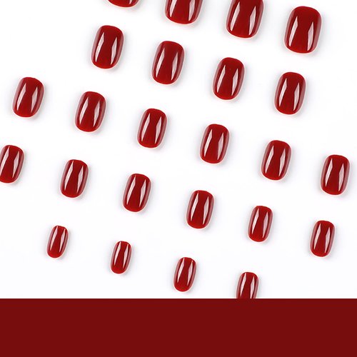 Square Press on Nails Short Fake Nails Nude Acrylic False Nails Extra Short Red Artificial Nails Glossy Solid Color Full Cover Glue on Nails Stick on Nails for Women Girls Manicure Art Decorations 24 Pcs