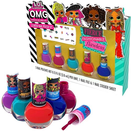 LOL Diva Secret Scented Peelable Nail Play Set - 5 Vivid Nails, Nail Stickers, File Board for Kids