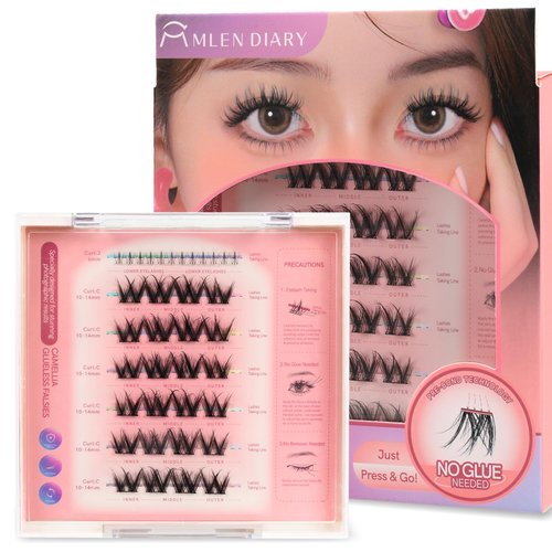 MLEN DIARY Self Adhesive Lash Clusters DIY Eyelash Extensions D Curl Natural 30Pcs Self Adhesive Cluster Lashes 10-14MM No Glue Individual Lashes Self Application at Home