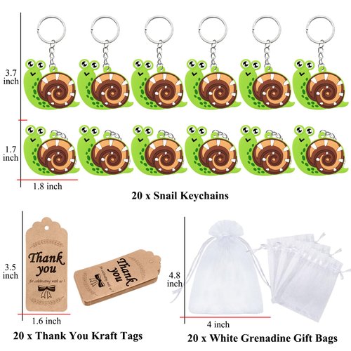 Elecrainbow 60 Pack Snail Party Favors Include 20 Snail Keychains, 20 Thank You Tags, 20 Gift Bags for Safari Party, Jungle Baby Shower, Animal Themed Kids Birthday, Wild ONE First Birthday