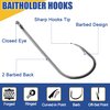 AGOOL Baitholder Fishing Hooks, 50/150pcs Bait Holder Hooks Barbed Shank Beak Long Shank Hooks Offset Shank with 2 Barbs J Hooks Snelled Hooks Bait Keep Hooks for Saltwater Freshwater Fishing