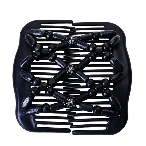 LOVEF Women Magic Hair Combs Wood Beaded Stretch Double Side Combs Clips Bun Maker Hair Accessories (Bead Back)